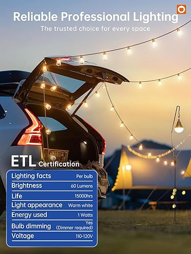 Miniatura 5 de addlon Tira de luces LED de 25 pies, resistente al agua con 8+1 bombillas LED inastillables (no solar), luz de patio, conectable y resistente al