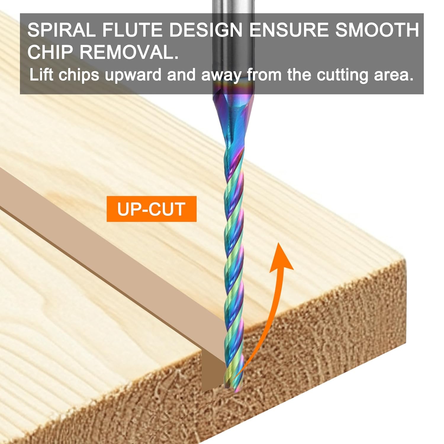HARFINGTON Spiral Router Bit 1/8" Cut Dia 1/4" Shank Up Cut Solid Carbide Diamond-Like Carbon Coated 3 Flutes CNC End Mill Milling Bits for Aluminum Copper Metal (1-1/2" Cut Length 3" Long)