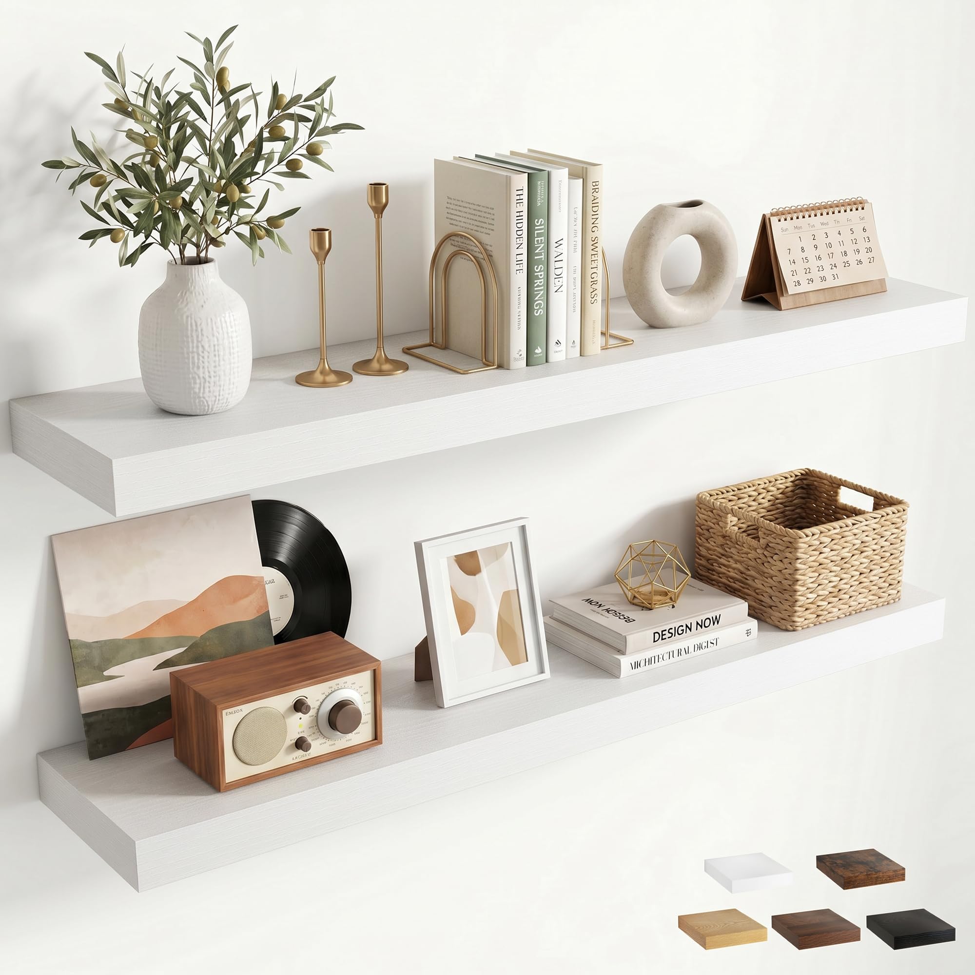 Floating Shelves Pack of 2, 100cm Wall Shelves, White Floating Shelf with Robust Iron Assembly, Extra-Deep 19.5cm Wall Shelf for Kitchen, Bedroom, Living Room, Bathroom, Nursery Organizer, Wall Décor