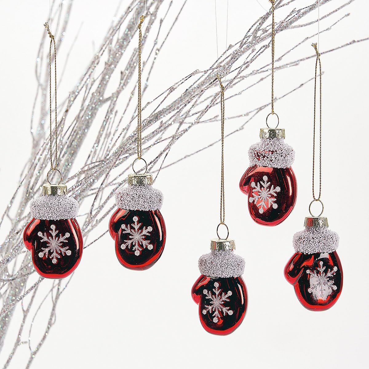 Lillian Vernon Adornos de Cristal de Manoplas de Navidad, Juego de 12, soplado a Mano, Mini decoración de árbol, decoración Festiva del hogar
