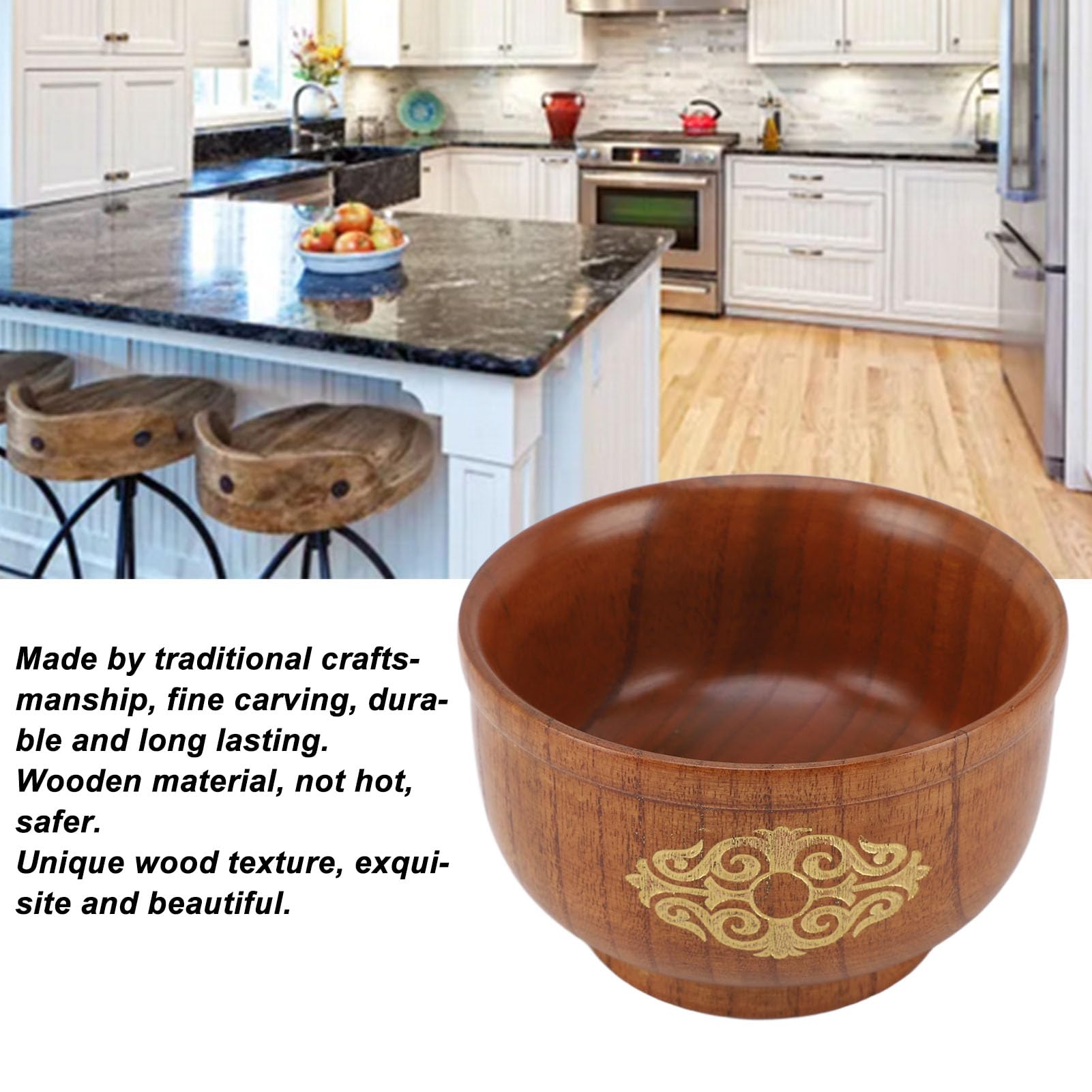 Houten kom Houten slakom met deksel for soep Fruit Groente, Pasta, Textuur, Instant Noodle Bowl-19.5x8.5/756(18.5x8.5