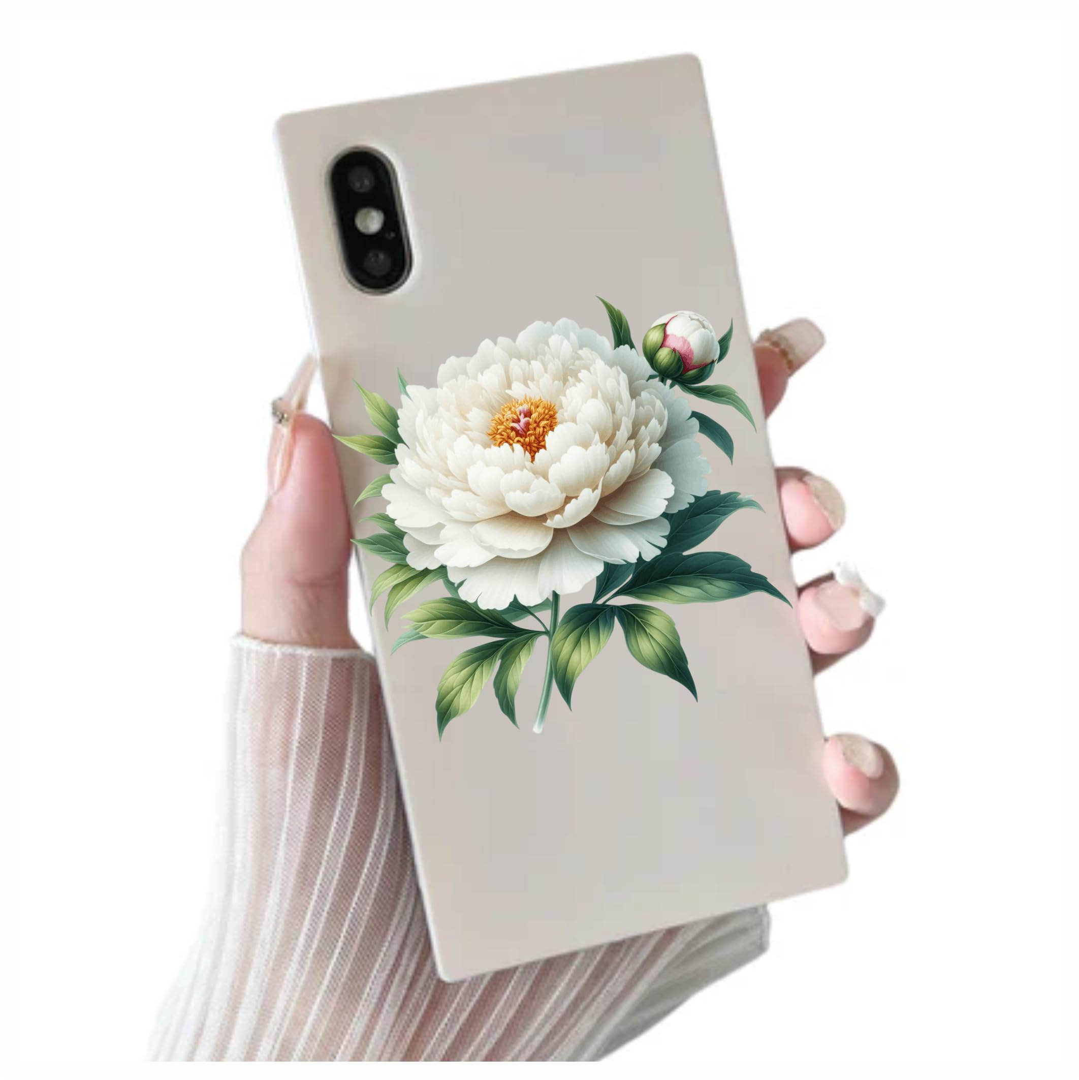 x4 Single White Peony Flower Vinyl Stickers, Vibrant Blackout Waterproof Decals - Image 3