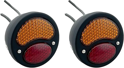 Miniatura 5 de FATECIM 2 luces traseras LED vintage Duolamp de 12 V, indicador de parada trasera con señales de giro y lámpara de matrícula, lente rojo ámbar,