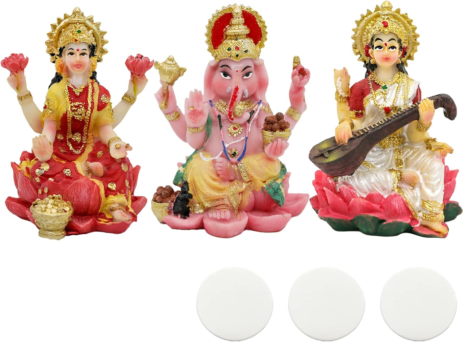 Hindu Laxmi Ganesh Saraswati Statue 2.5”H India God Lakshmi Ganesha