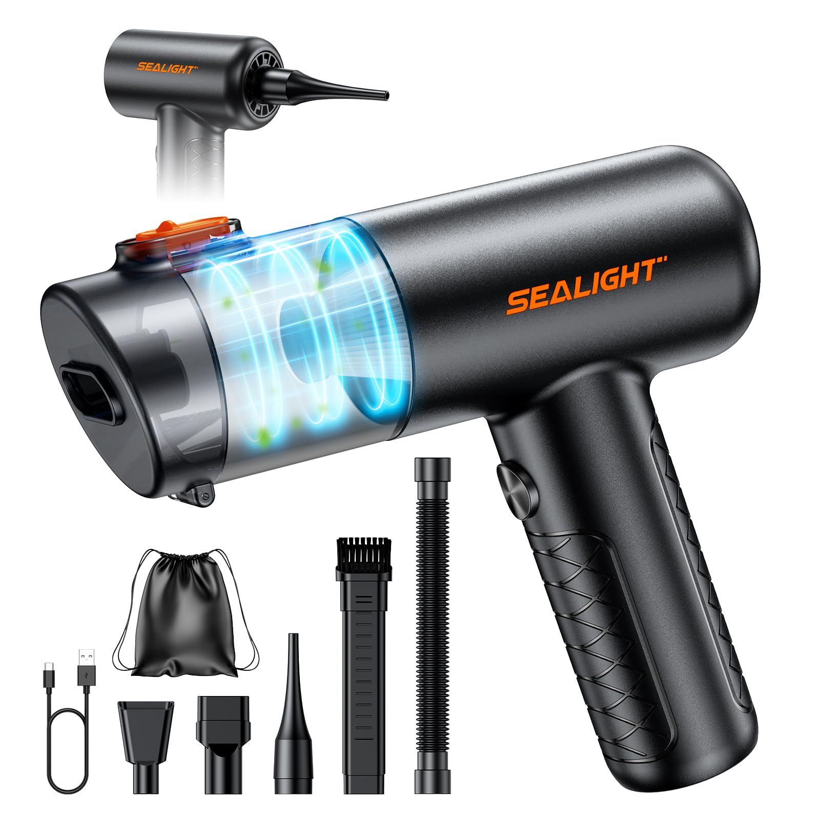 SEALIGHT Aspirabriciole Senza Fili, 28000Pa Aspirapolvere Auto Portatile con Motore Brushless, Mini Aspirapolvere Potente per Auto Casa Ufficio Peli di Domestici