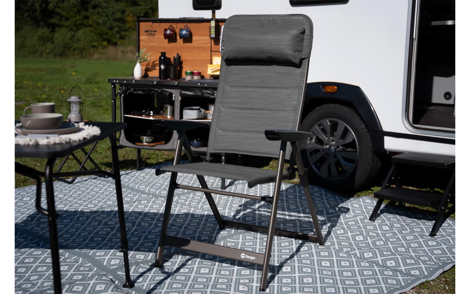 Berger Chaise de Camping Pliable Slimline réglable en 5 Positions Anthracite