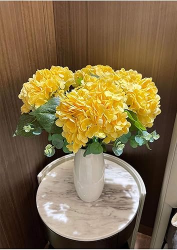 Miniatura 2 de ZooeyRoose 3 piezas de flores artificiales de hortensias amarillas de 21 pulgadas, látex real al tacto, cabeza de flor completa grande con tallo
