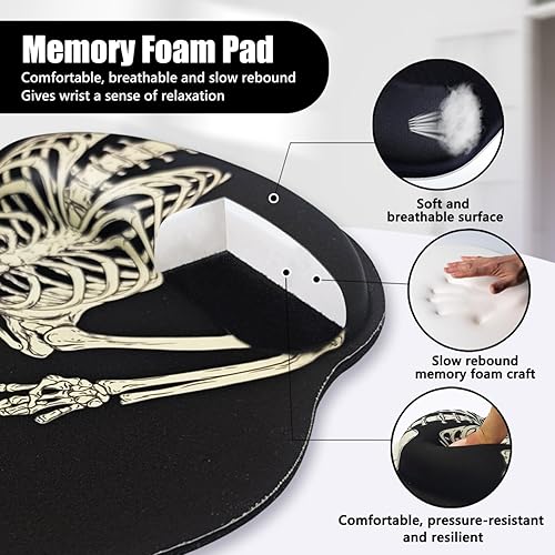 Miniatura 6 de STOPERT Alfombrilla de mouse ergonómica con soporte para reposamuñecas, esqueleto gótico de calavera negra, alfombrilla de mouse pequeña con base de