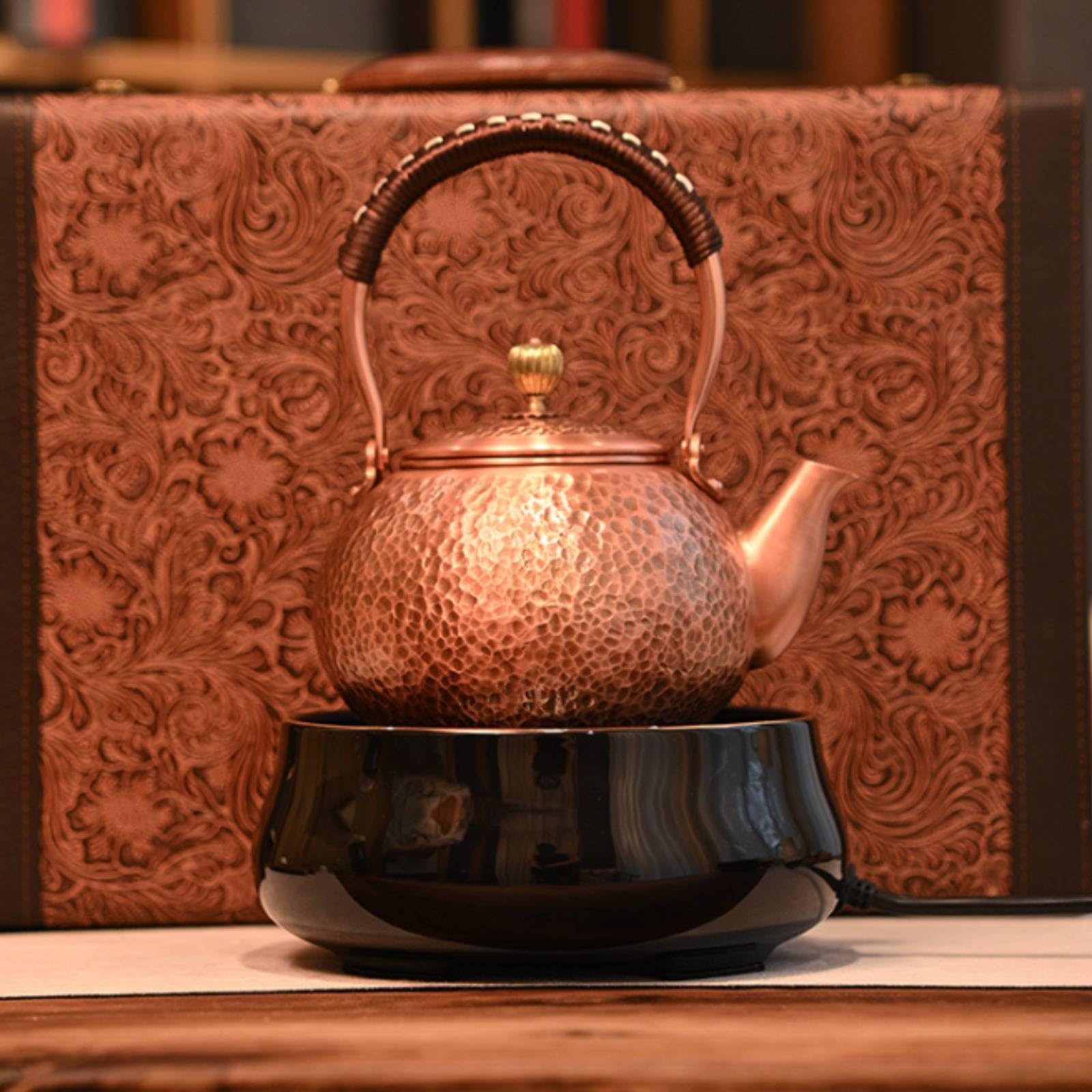 Baoblaze Bollitore in Rame Puro Teiera in Rame Artigianale Caraffa per Tè con Coperchio Rame Caldo Centro Tavola Decorativo Adatto per Tavola da Tè Cucina, Confezione In Cartone Per Teiera Singola