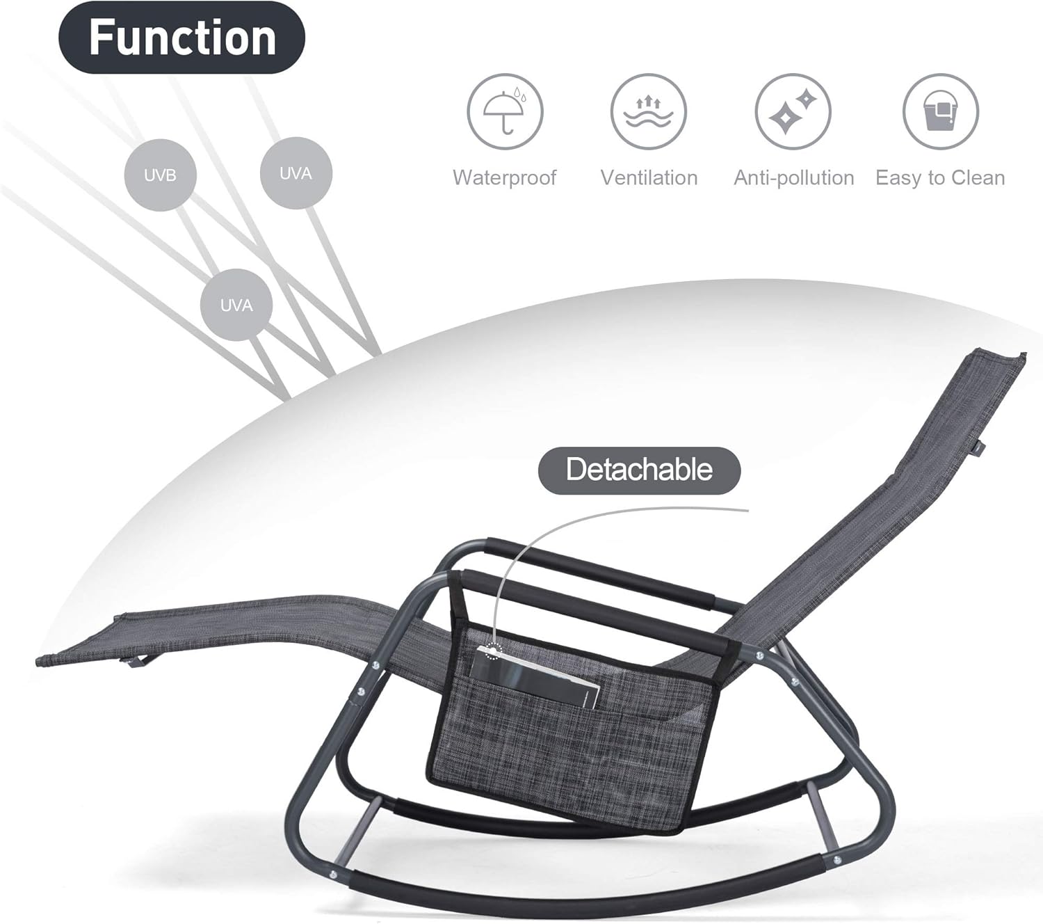 Mansion Home Pool Chairs, Lounge Chairs for Outside Pool & Patio & Lawn, Patio Lounge Chair with Side Pocket, Dark Grey : Everything Else