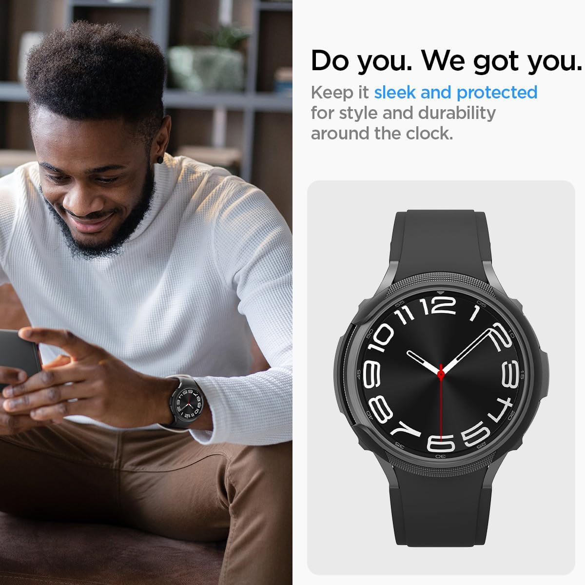 Spigen Liquid Air Designed for Samsung Galaxy Watch 6 Classic 47mm Case Flexible Lightweight TPU Cover (2023) - Matte Black