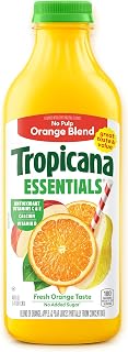 Tropicana Essentials 100% Orange Juice Blend, No Pulp, Calcium + Vitamins C, D, E, No Added Sugar, 46 fl oz bottle
