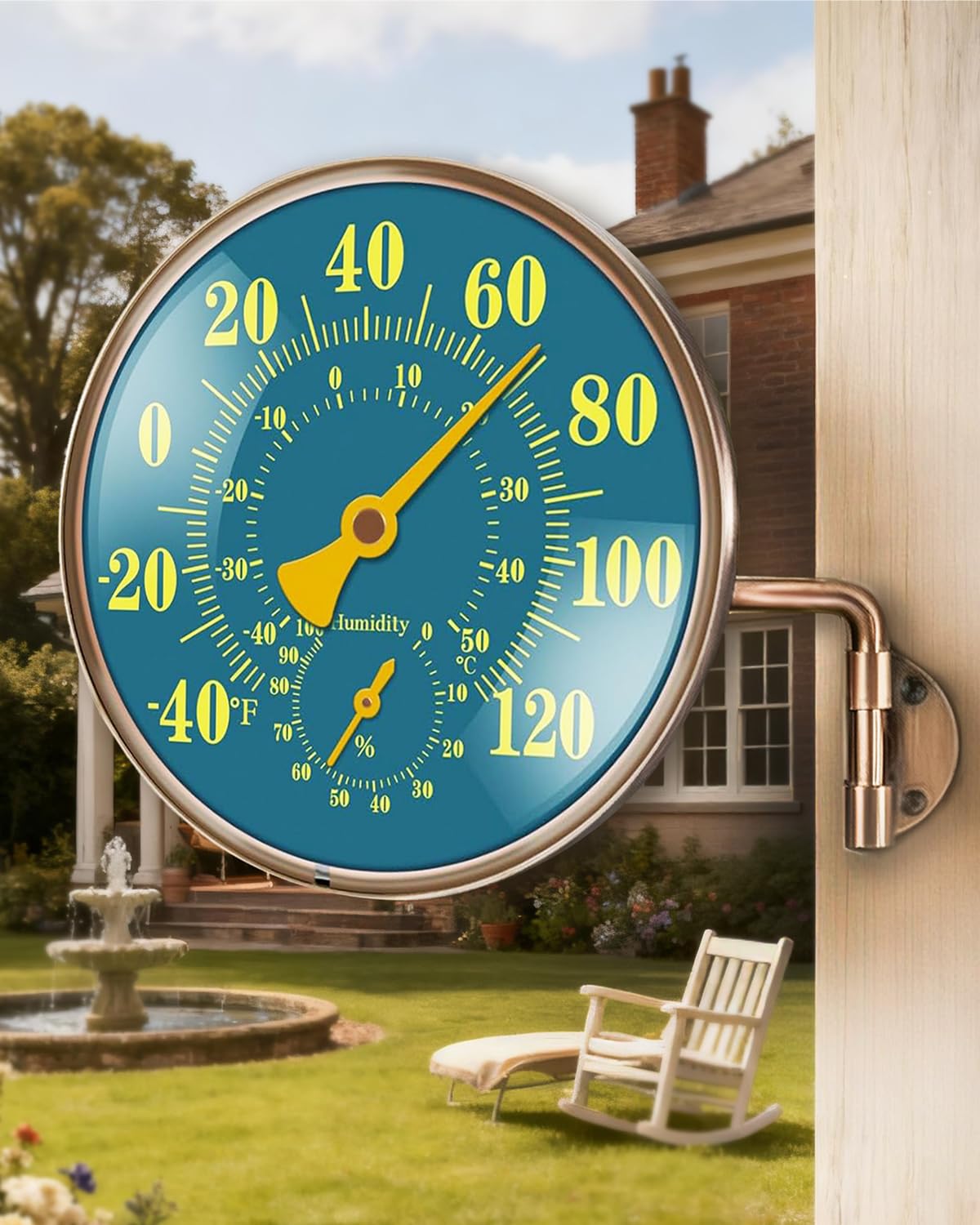 4 Inch Vintage Outdoor Analog Thermometer and Humidity Gauge, Solid Brass - No Battery Needed Greenhouse Thermometer and Humidity Monitor for Garden, Patio, Garage, Farmhouse Decor