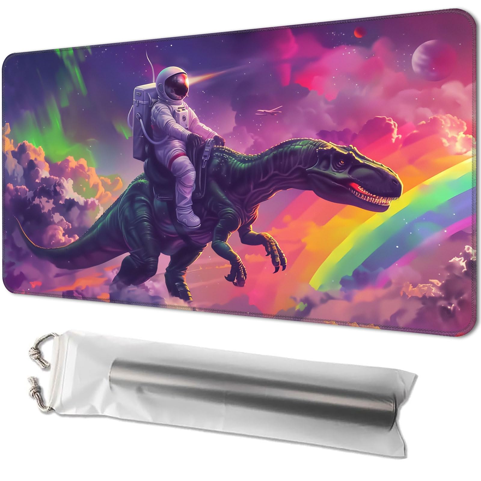 Playmat for TCG, with Free Storage Bags, Game Mat 24 x 14 inches, MTG and Board Game Mat for Cards, Ideal for Card Game Enthusiasts, Astronaut Dinosaur