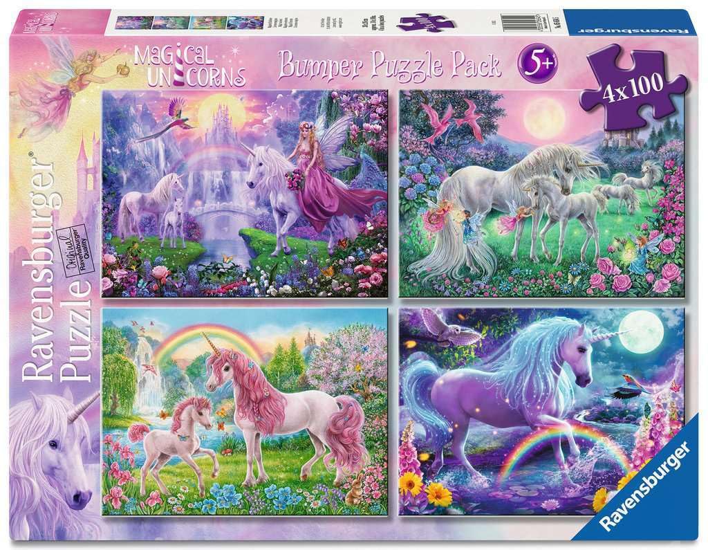 Ravensburger Kinderpuzzle 05654 - Magische Einhörner 4X 100 Teile Puzzle in Einer Box, für Puzzle-Freunde und Einhorn-Fans ab 5 Jahren