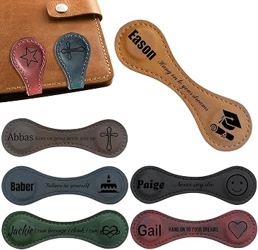 Personalized Magnetic Leather Bookmark Custom Engraved Name Initials Text Vintage Magnetic Bookmarks Clip Customized Gifts for Readers Classmates Kids Book Lovers