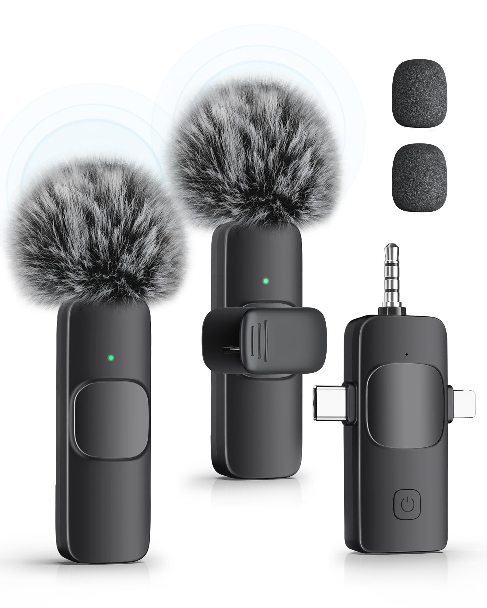 KUKIHO 3-in-1 Wireless Lavalier Microphone for iPhone, iPad, Android, Camera - Noise-Canceling Mini Mic with 2.4G Ultra-Low Latency for Vlog, TikTok &amp; YouTube Streaming (2 Mics)