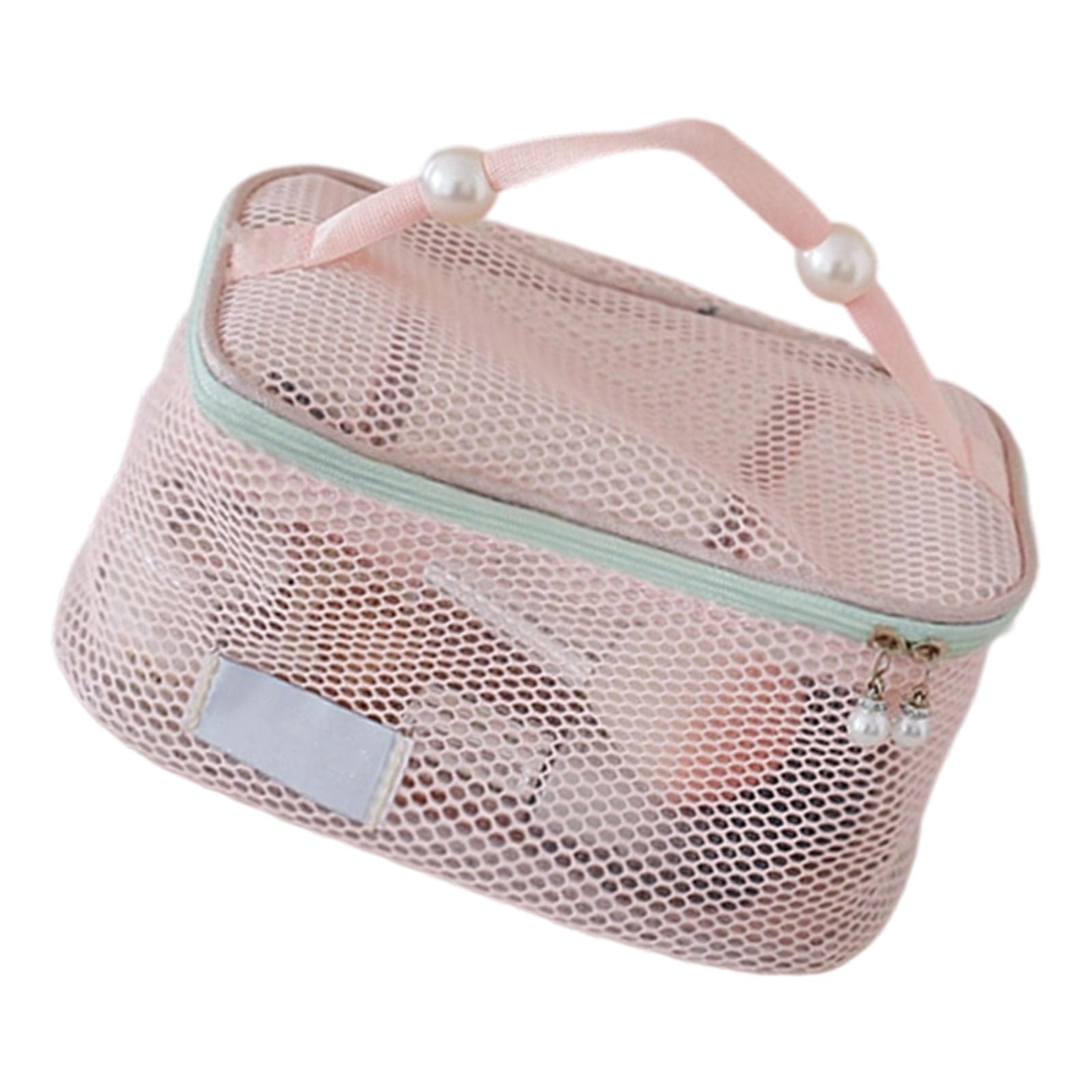Jazuaiao A Stylish Pearls Zippers Cosmetic Storage Toted Meshes Compartments For Skincare Makeup Brushes Travel Ccessories Breathable Meshes Nylon Toiletry Bag