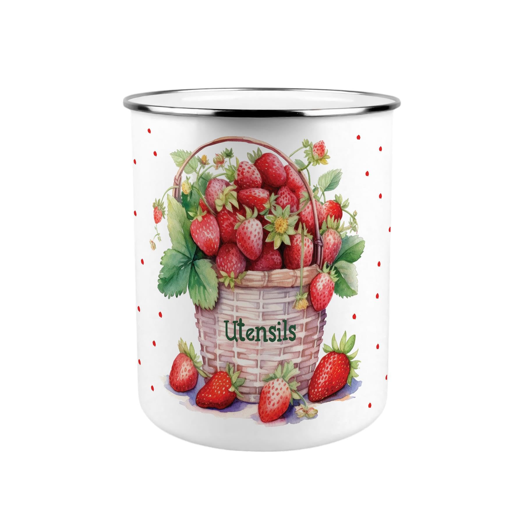 Strawberry Basket Utensil Pot - Enamel XL Kitchen Utensil Organiser Decor Gift