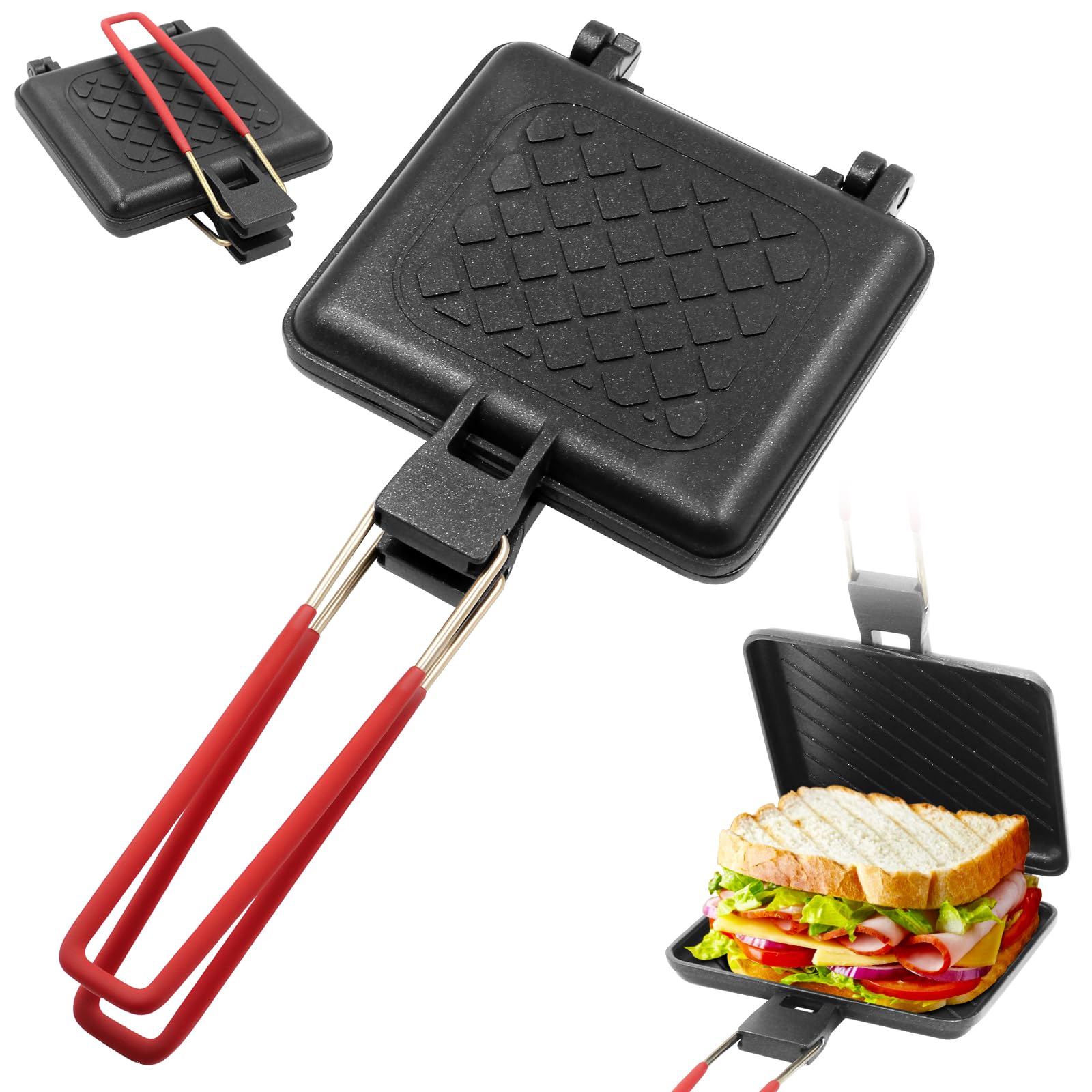 Foldable Sandwich maker, double-sided grilled cheese pan, panini press sandwich maker. It is also a friendly pie irons for camping and campfire sandwich maker.: Home & Kitchen