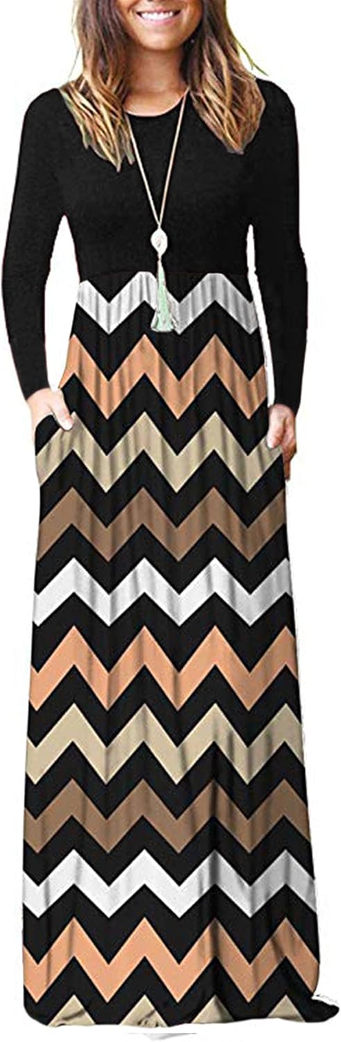 AUSELILY Women's Long Sleeve Dress Loose Plain Long Casual Maxi Dresses with Pockets 2025 New
