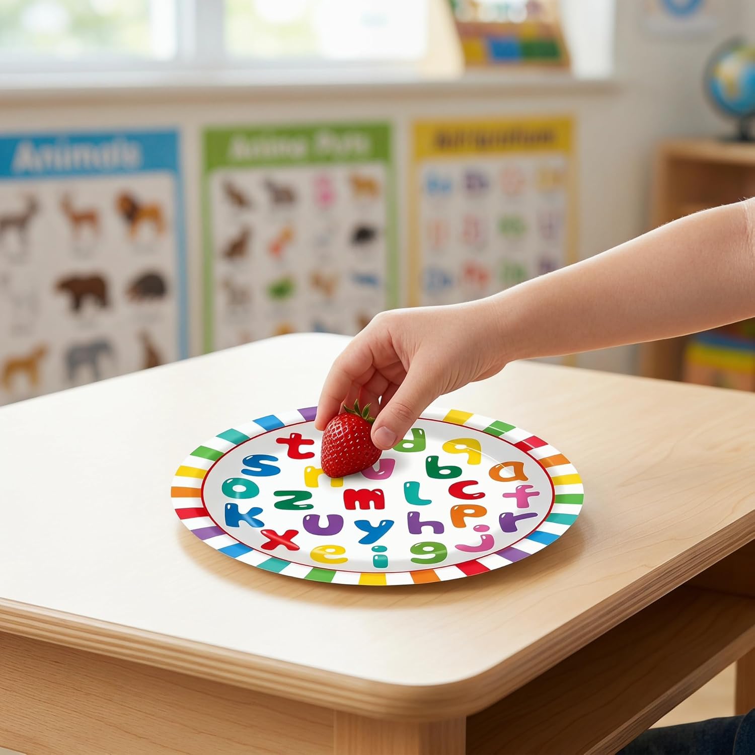 OBUSATT 96Pcs Alphabet Party Supplies ABC Birthday Paper Plates Napkins ABC Back to Party Decorations Early Dinnerware Tableware Favor Serves 24
