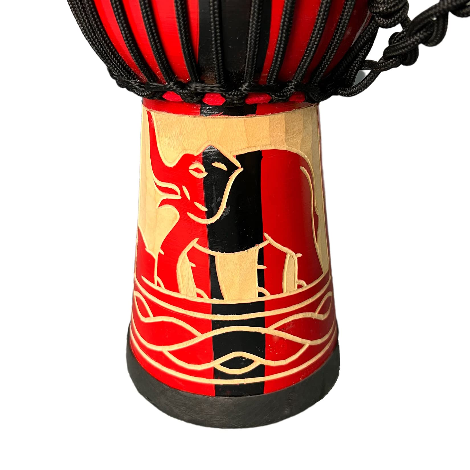 BORIYAM Djembe Drum Professionally Hand Carved, Goatskin Drum Head, From West African Style Tambourine, Bongo, Percussion (Red Elephant)