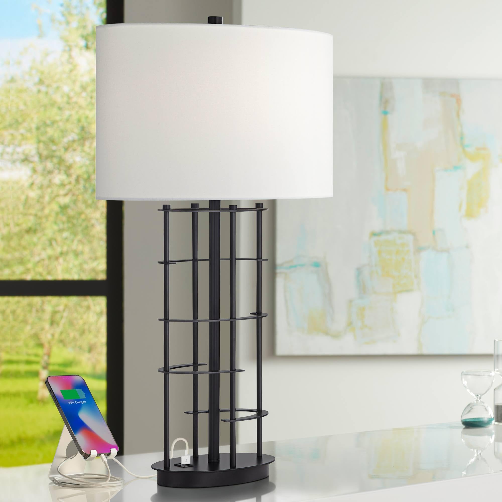 Possini Euro Design Possini Euro Open Grid 29 1 2 High Black Metal USB Table Lamp