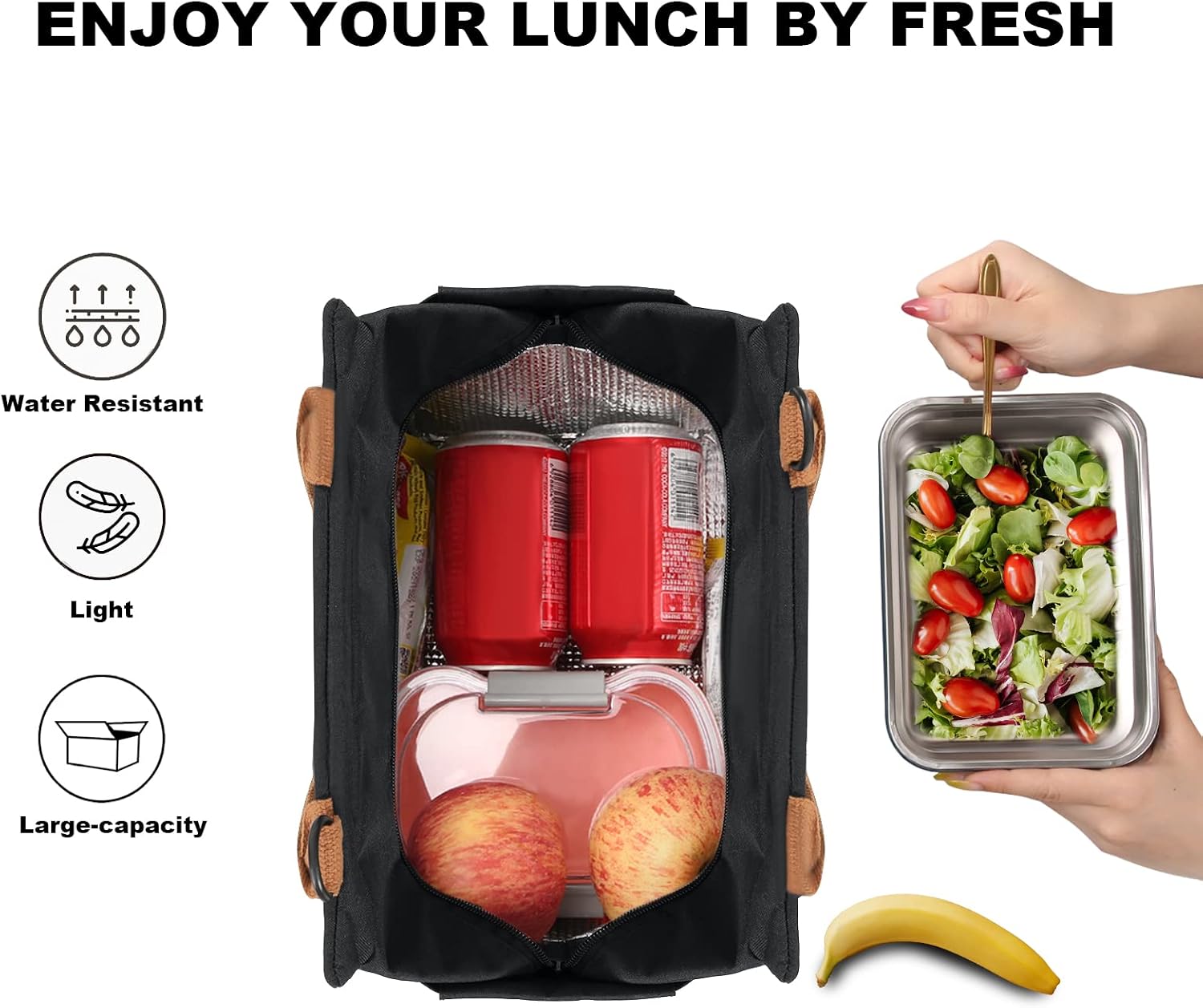Joymee Insulated Lunch Box With Adjustable Strap Large - Black image 3