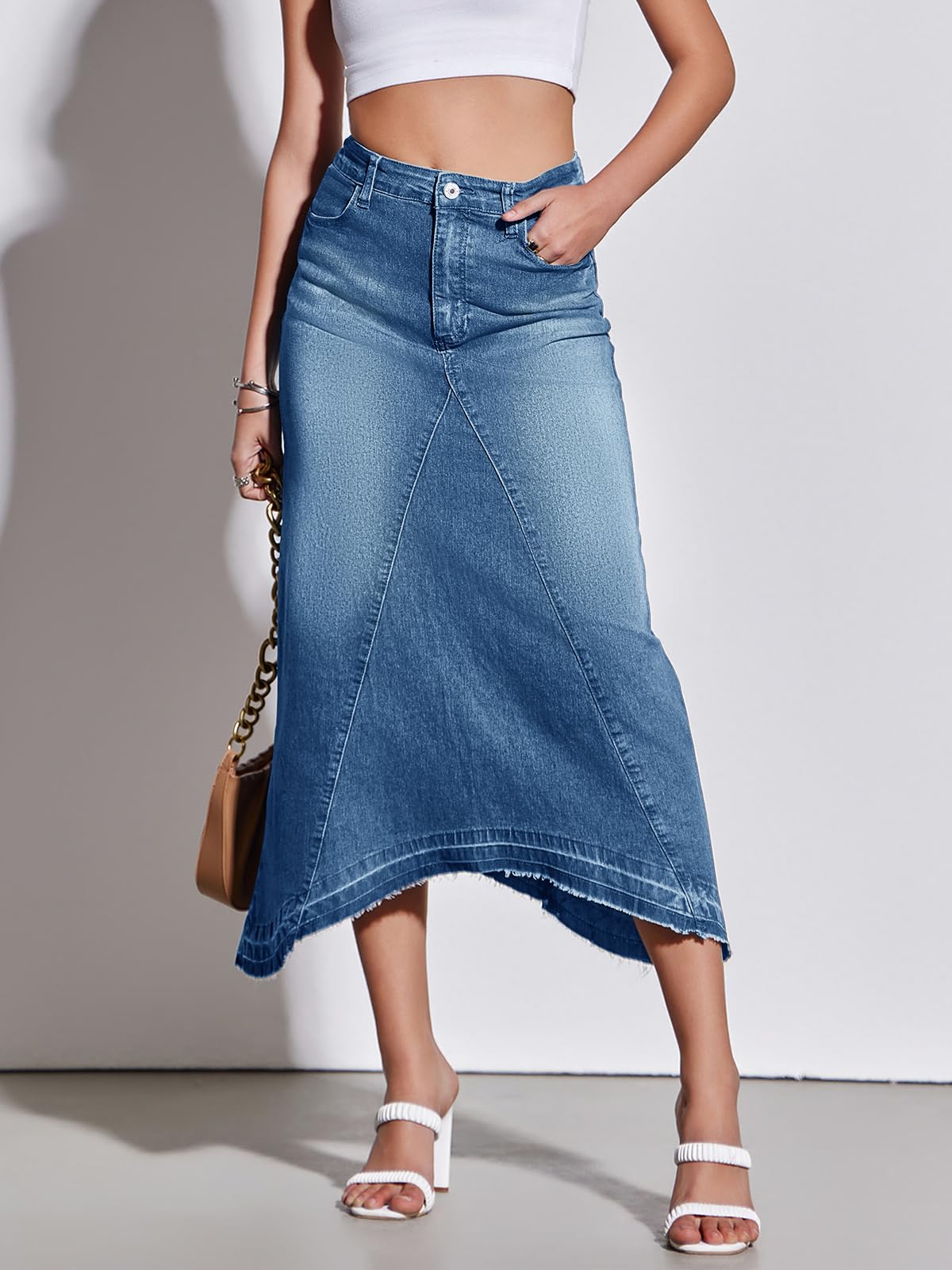 Fisoew Womens Denim Maxi Skirt Doux Femme
