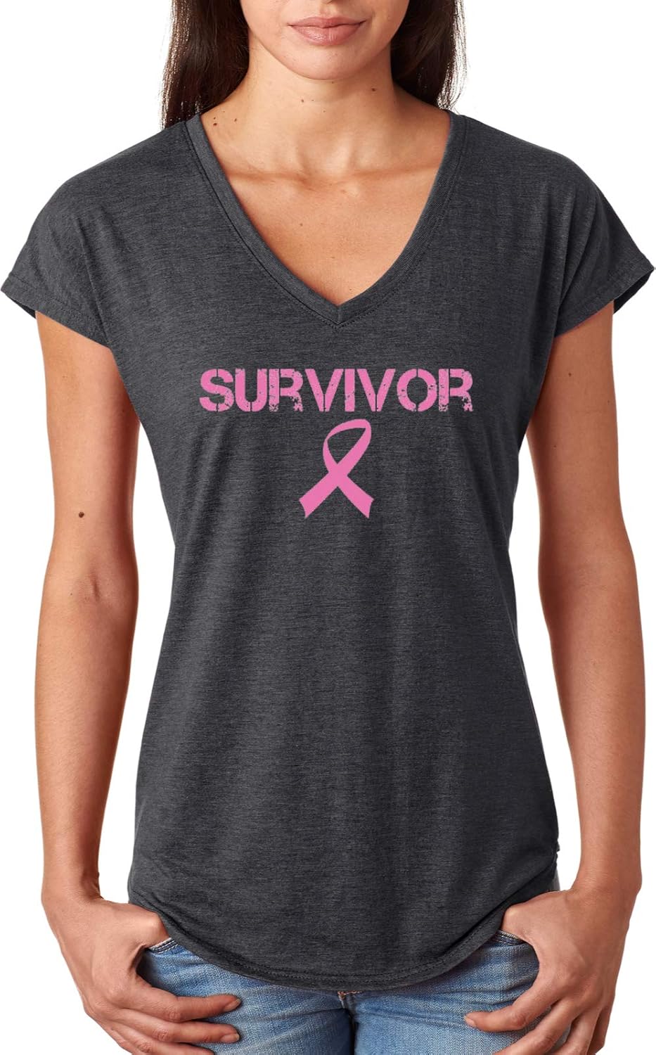 Buy Cool Shirts Ladies Breast Cancer T-Shirt Survivor Triblend V-Neck