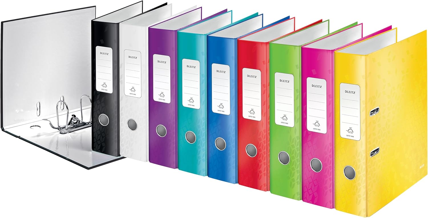 Leitz 180° Wow Laminated 80mm Lever Arch File Pearl White Pack of 10