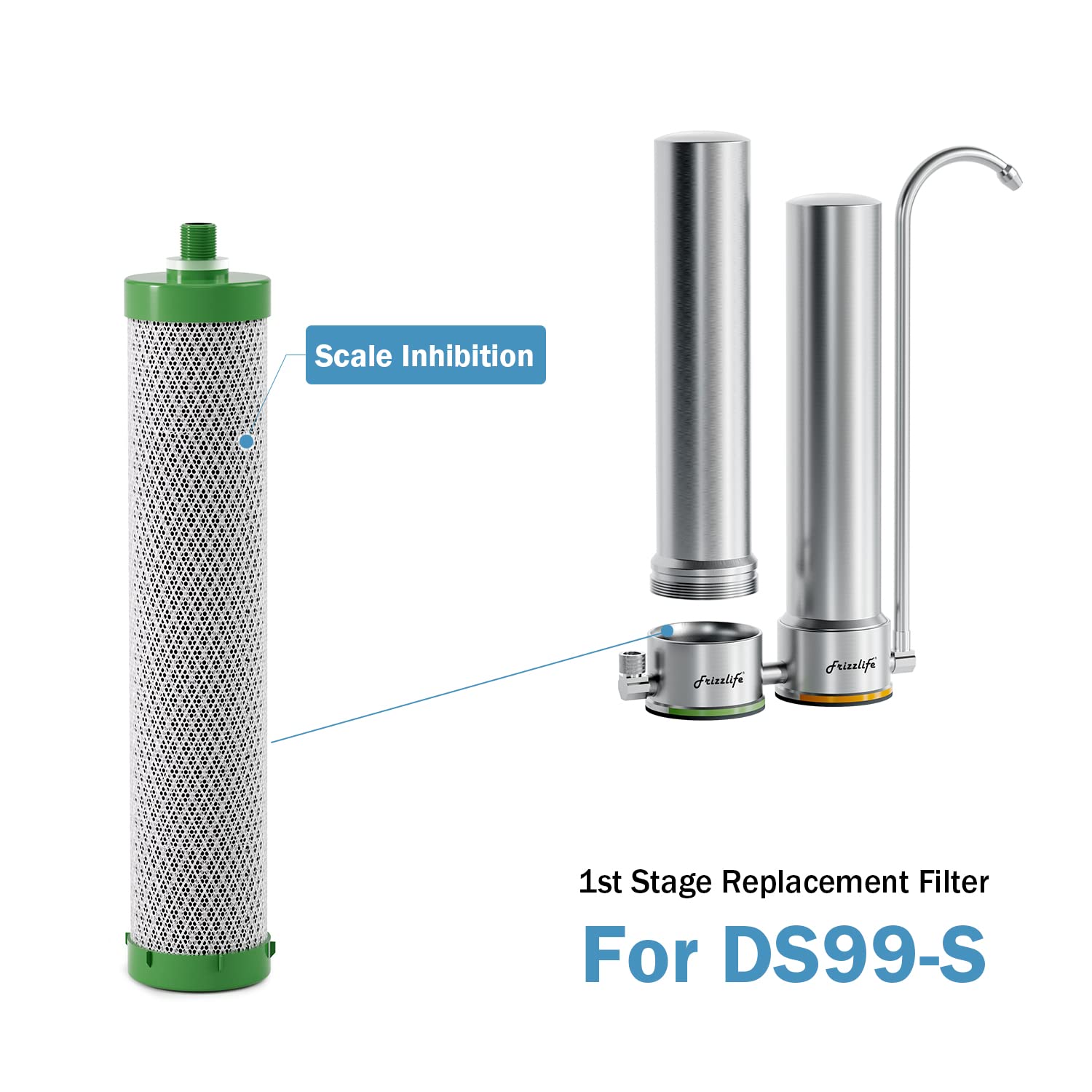 Frizzlife DSFS01 (1e fase) vervanging filterpatroon met schaal remming functie, voor DS99-S aanrecht roestvrij staal waterfiltersysteem Frizzlife DSFS01 (1e fase) vervanging filterpatroon met schaal remming functie, voor DS99-S aanrecht roestvrij staal waterfiltersysteem