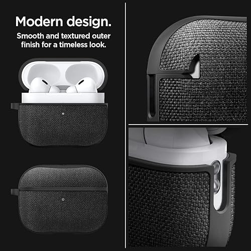 Miniatura 4 de Spigen Urban Fit - Funda de tela diseñada para AirPods Pro de 2ª generación 2022/2023 (cable USB-C/Lightning) con mosquetón, color negro