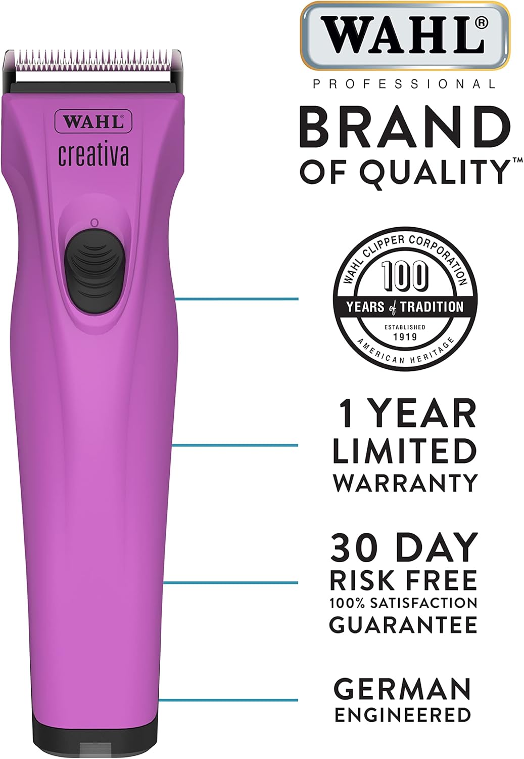 Wahl Professional Animal Creativa Cordless Dog, Cat, Pet, and Horse Clipper with 5-in-1 Adjustable Blade, Berry (#41876-0431) : Everything Else