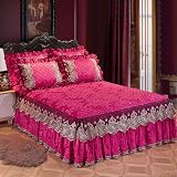 Hcclijo Velvet Bedspread King Size Quilted Bedskirt Ruffle Elastic Full Queen Bed Cover Pillow Cases