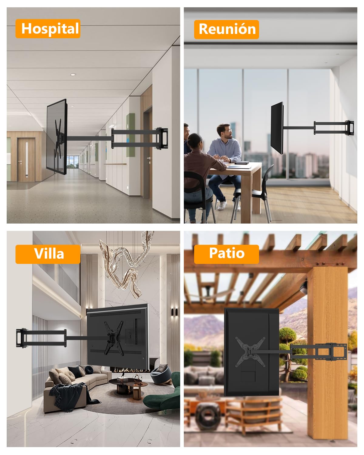 Soporte de Pared para TV de Largo Alcance con Brazos Articulados 1219mm, Soporte Pared TV con Giro e Inclinación de 90 Grados para Televisores de 26 a 65 Pulgadas de hasta 50kg, VESA 400x400mm