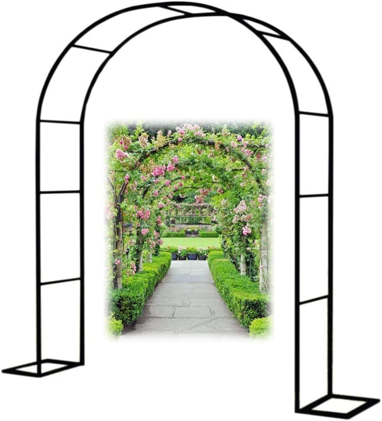 Zware Metalen Tuinboog – Rozenboog Met Voetstuk, 300x220x40cm, Zwart, Gelaste Stalen Buis, Voor Klimplanten, Bruiloft, Feest, Tuin, Stevig En Weervast