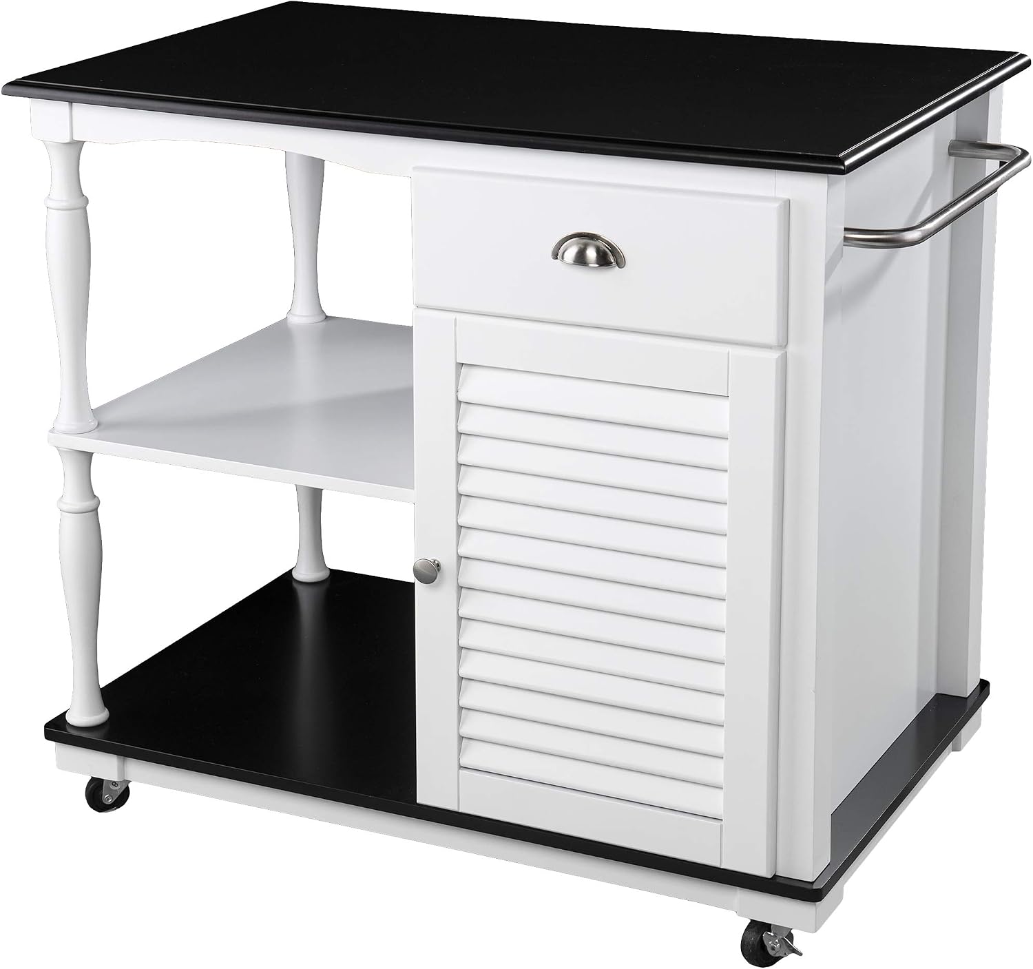 SEI Furniture - Muxlow Rolling Kitchen Island with Storage - Transitional Design, White Iron and Wood - Ideal for Kitchen, Dining Room (KA1094734)