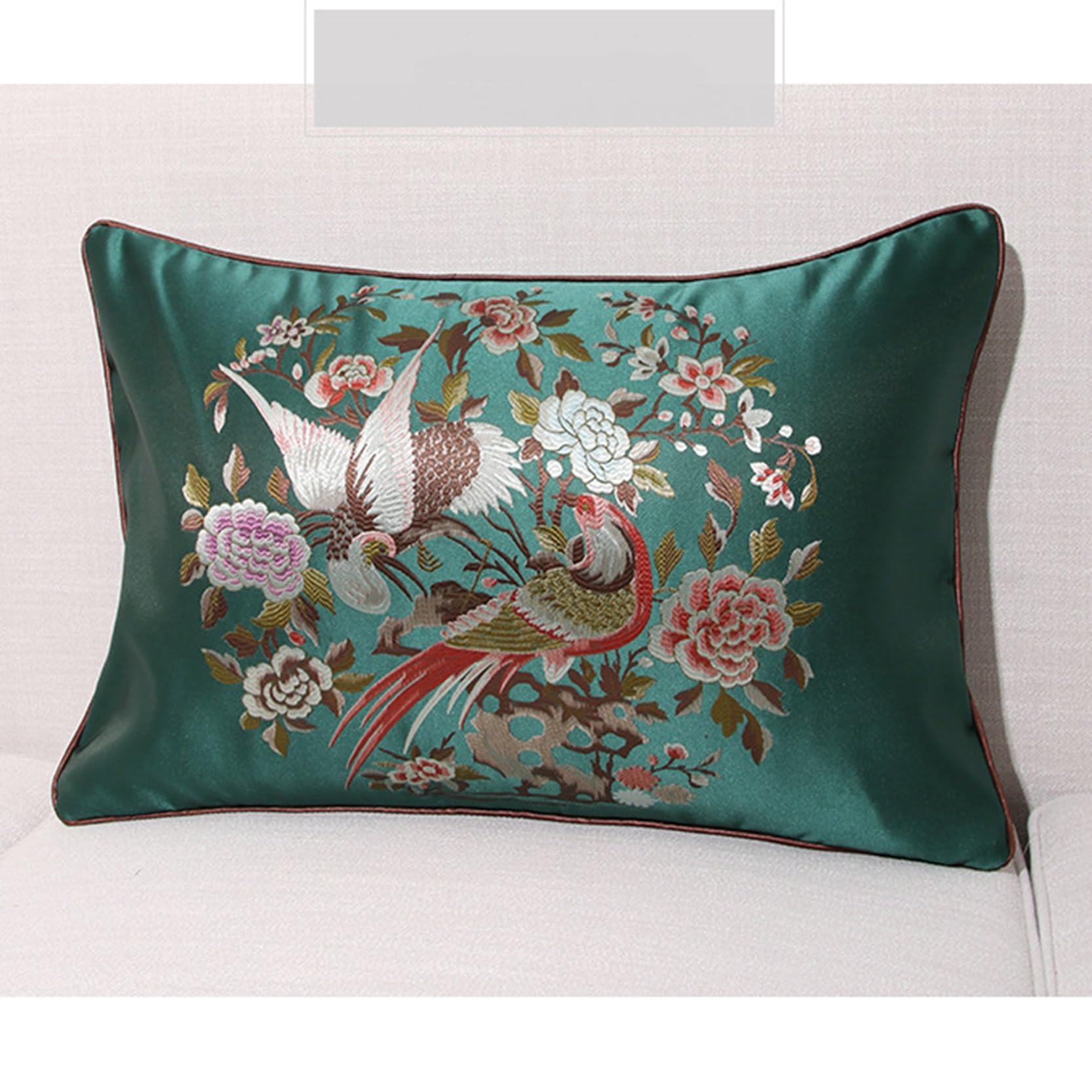 WABMJGW Birdsong and Floral Pattern Cushion Covers Set of 2,Decorative Throw Pillow Covers with Hidden Zipper,Comfortable Sofa backrest Square/Rectangular Pillow Cases(Green,33x50cm)