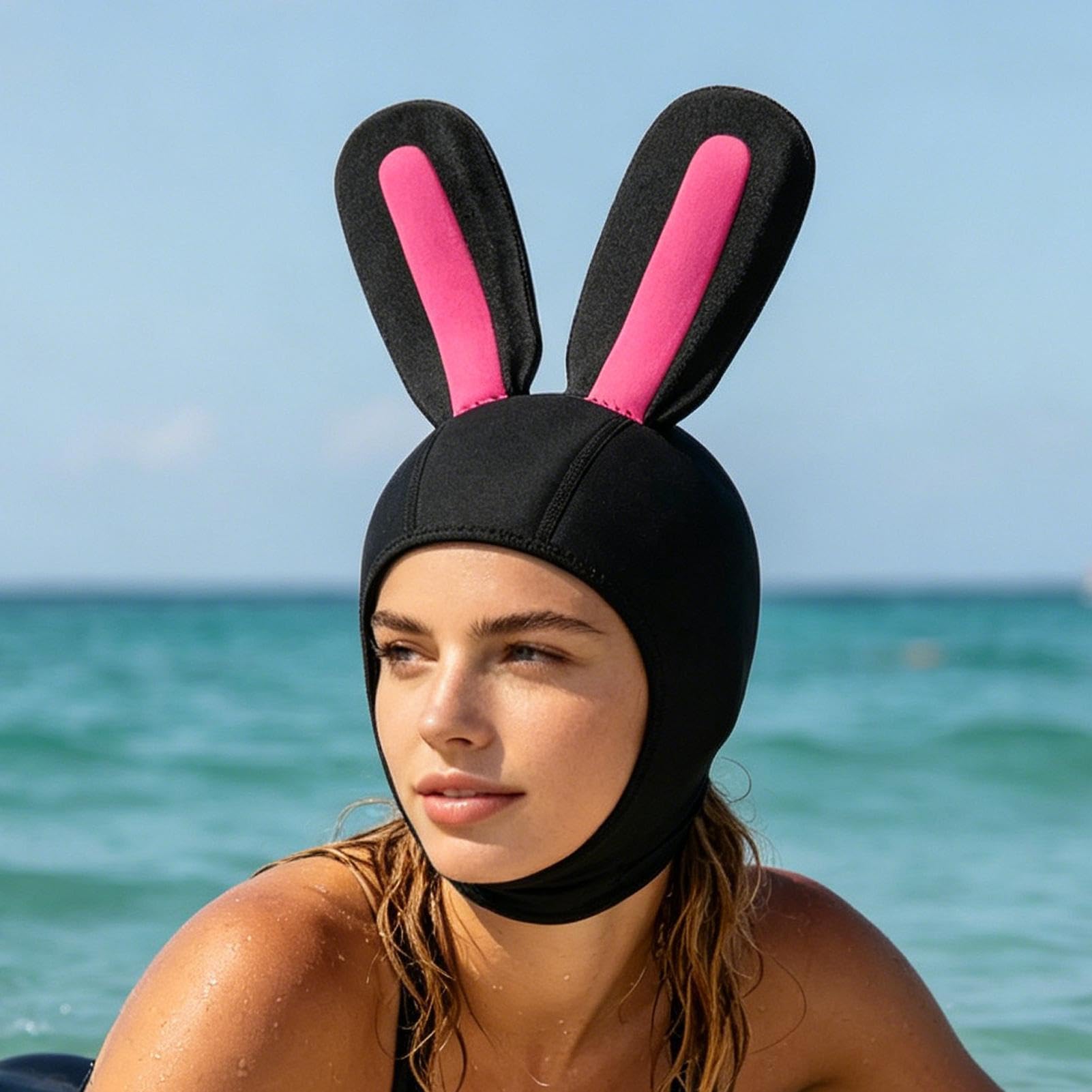 Chapeau de voile en néoprène avec oreilles de lapin – Chapeau de plongée, pour le surf, le canoë, les sports nautiques, la voile, la natation, le kayak, la plongée avec tuba