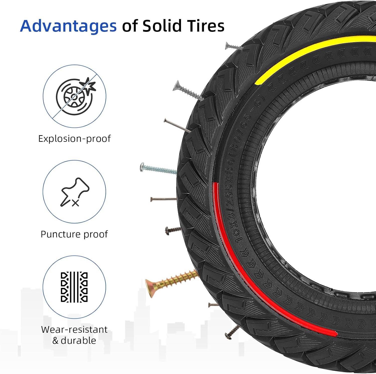 ulip 10 x 3 Scooter Solid Tire 10 Inch Electric Scooter Wheels Replacement Accessories Suitable for Zero 10x Kaabo Wolf Warrior Mantis Scooter 80/65-6,255 * 80 tire color