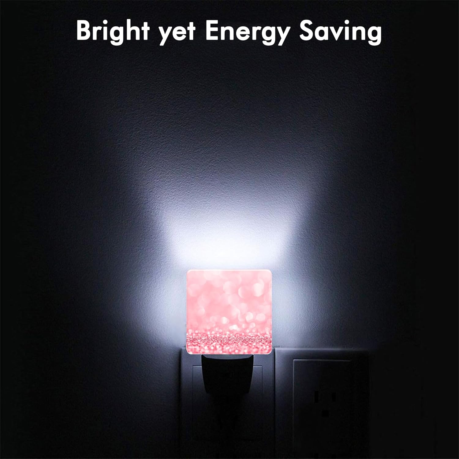 Pink Glitter Night Light,Plug into Wall with Dusk to Dawn Light Sensors,LED Nightlights for Bedroom,Bathroom,Kitchen,Hallway,Room Decor for Boys Girls Women Men