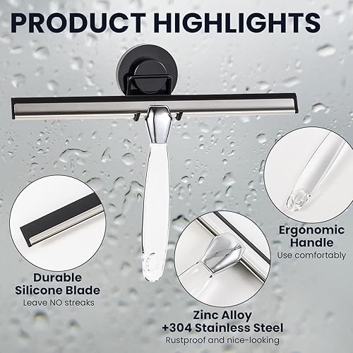 Miniatura 4 de LEVERLOC Escobilla de ducha para puerta de cristal de ducha, escobilla para puertas de ducha, espejos, ventanas de automóvil, escobilla de baño con