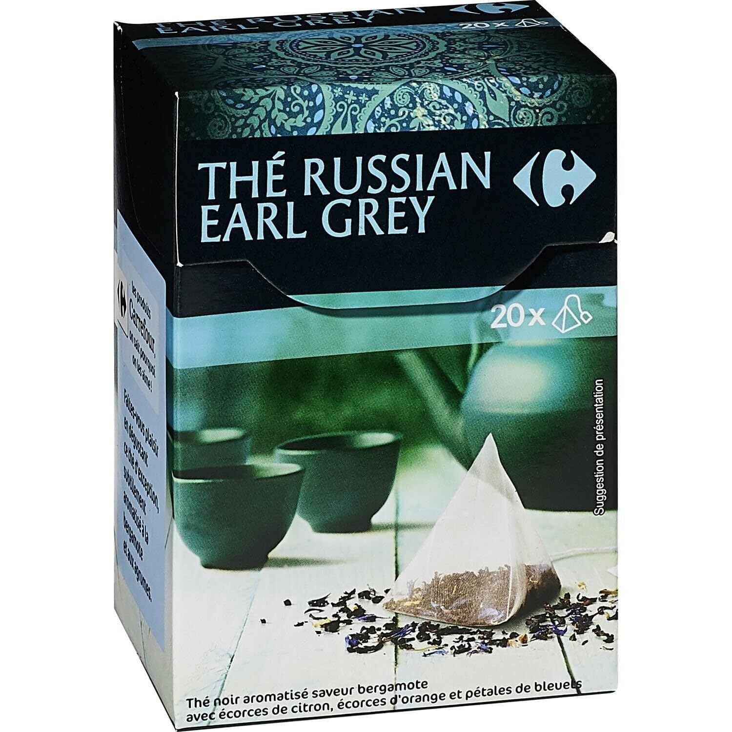 Savourez un moment d'exception avec CARREFOUR Thé noir Russian Earl Grey saveur bergamote X20 - Lot de 4