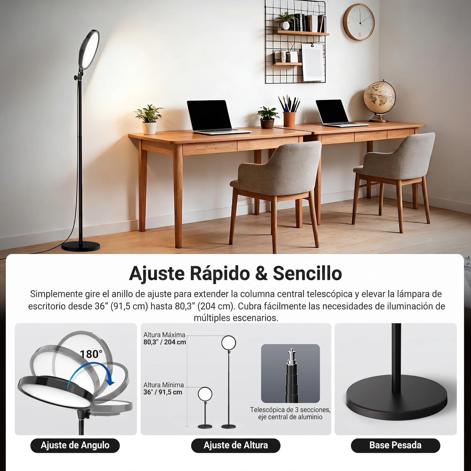 NEEWER Basics 13" 45W Gran Aro Foco con 66" Soporte, 3000K-6500K CRI95+ Full Screen LED Luz Panel con Phone Holder/Remoto para Grabación Video Selfies Streaming Maquillaje Fotografía Estudio, BR45B
