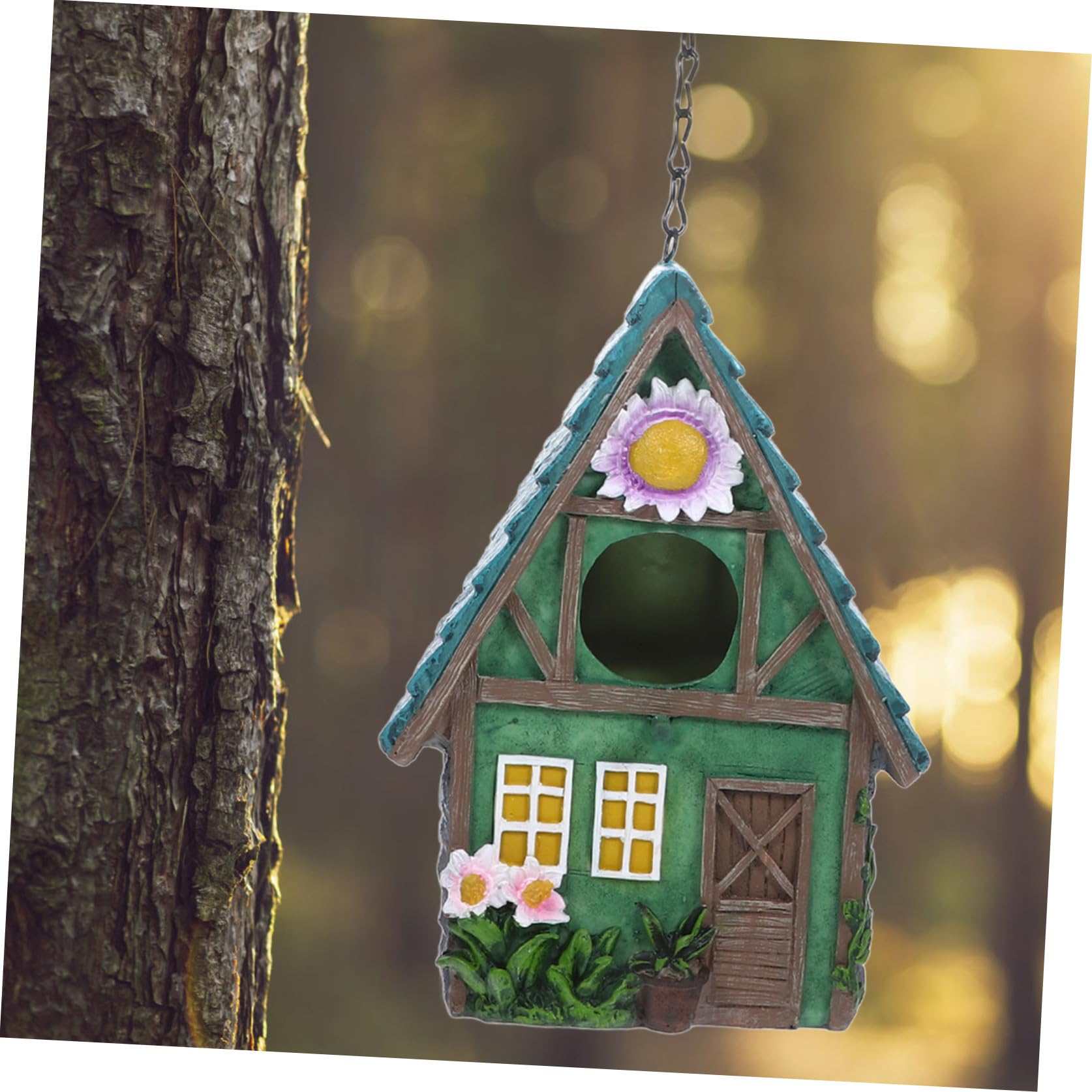 SHINEOFI Nido de Loro Decorativo para Jardín Exterior, Nido de Pájaro de Resina Resistente al Invierno, Refugio para Aves Pequeñas, Manualidades Creativas para Decoración de Patio