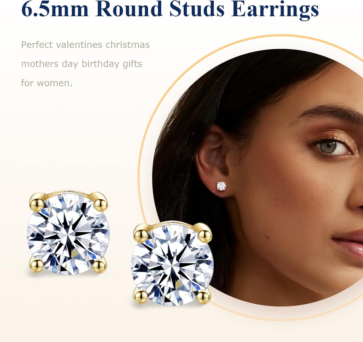 Birthstone Earrings 925 Sterling Silver Hypoallergenic Dainty Small 5mm 6.5mm Round Cut Cubic Zirconia Moissanite Gemstone Fine Earrings. 1 Pair, Send Gift Box - Image 4