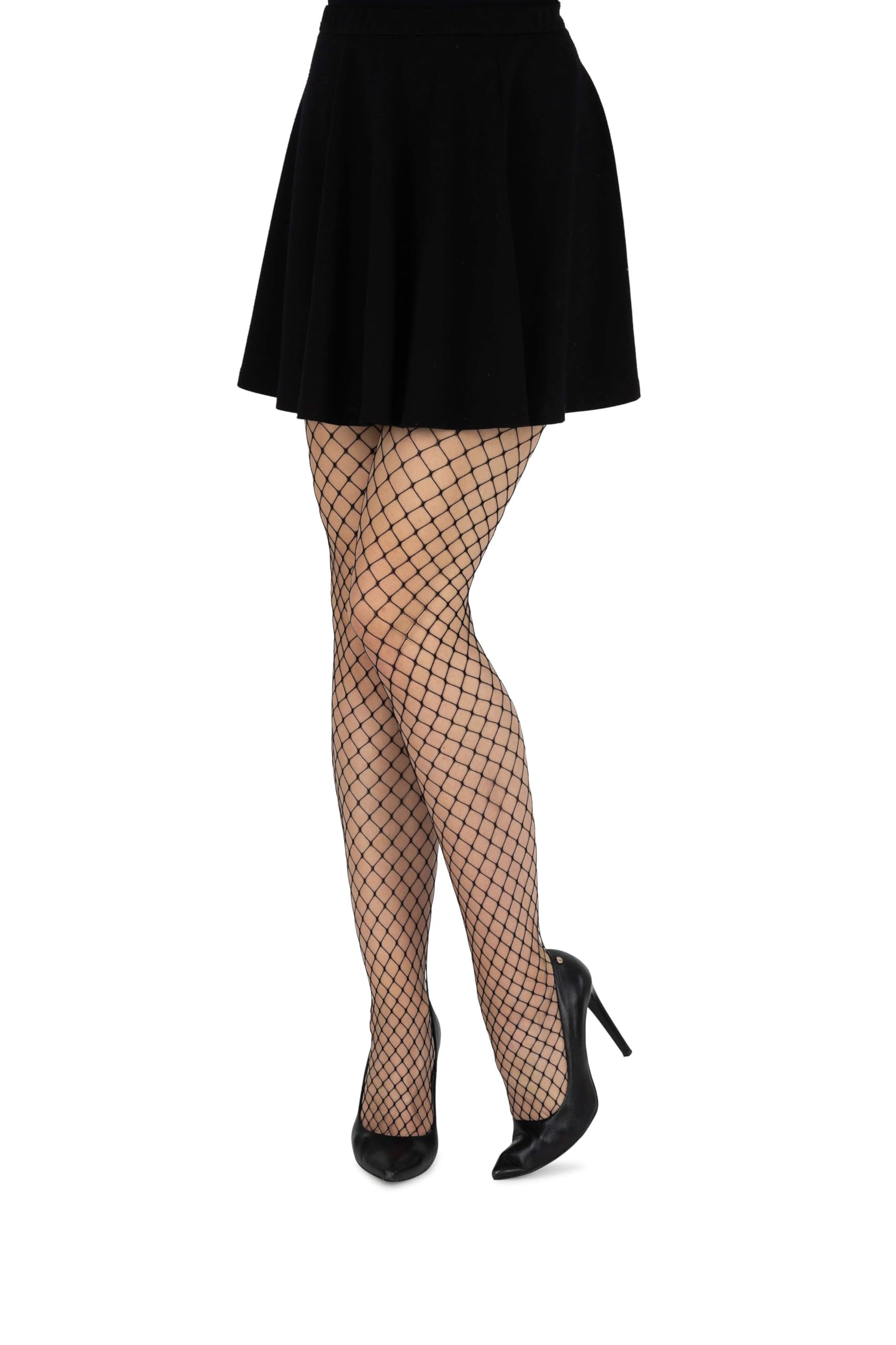 looksy Womens Fishnet Tights Netted Diamond Pantyhose Sexy High Waist Stockings Fancy Cross Medium Mesh Rete22, Nero M/L