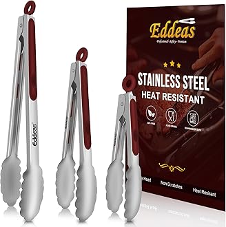 Tongs For Cooking - 7",9" and 12 inch Kitchen Tong Heat Resistant 600 Degrees Stainless Steel Tongs, Heavy Duty Metal Locking Tongs - Perfect for Food, BBQ Red Set of 3
